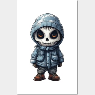 A figure of a ghastly boy in a halloween mask ! snow ! Posters and Art